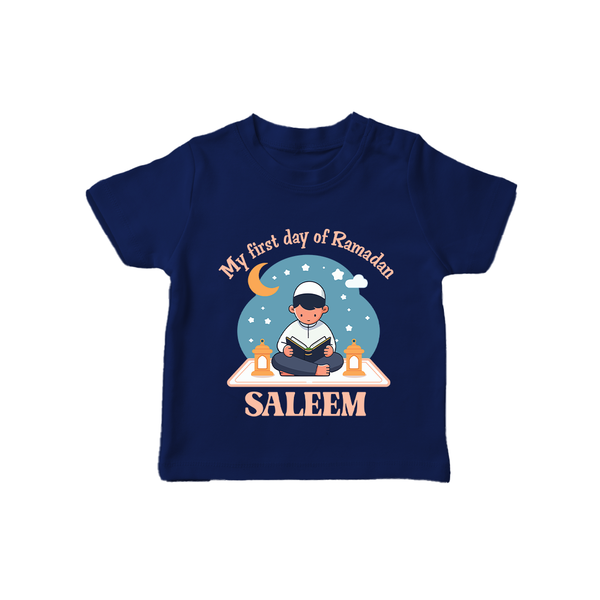 My First Day of Ramadan boy version Personalised Kids T-Shirt - NAVY BLUE - 0-5 Months Old (Chest 17")