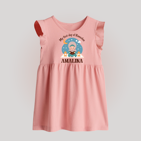 My First Day of Ramadan girl version Personalised Kids Baby Frock - BABY PINK - 0 - 3 Months Old (Chest 17")