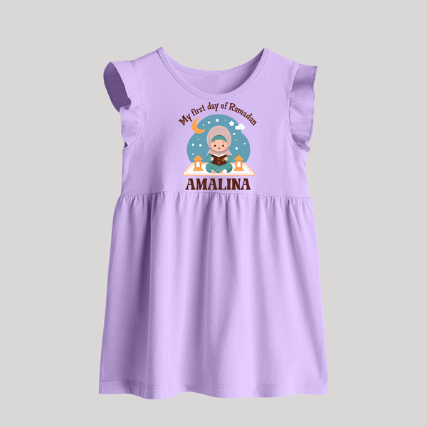 My First Day of Ramadan girl version Personalised Kids Baby Frock - LILAC - 0 - 3 Months Old (Chest 17")