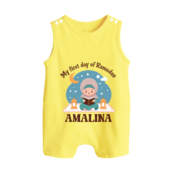 My First Day of Ramadan girl version Personalised Kids Romper Suit - PASTEL YELLOW - 0 - 5 Months Old (Chest 18")