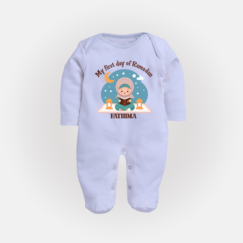 My First Day Of Ramadan - Ramadan Themed Customized Sleep Suit For Babies - BABY BLUE - New Born (Chest 7.5")