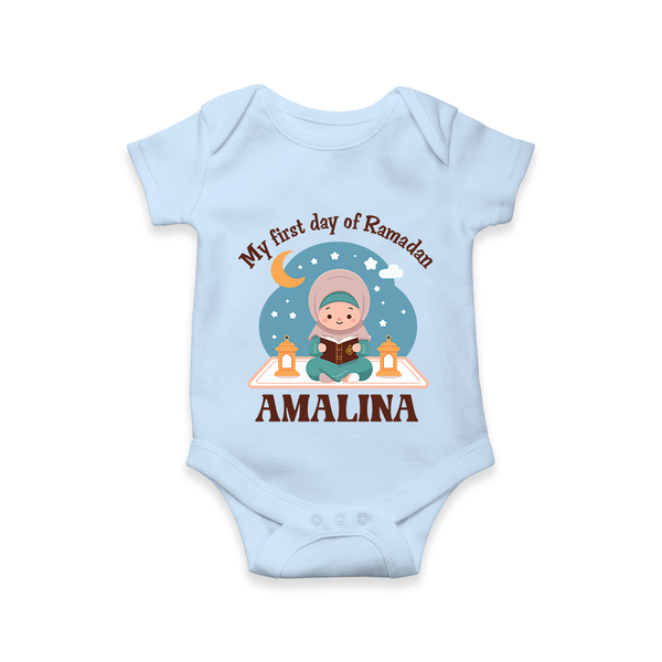 My First Day of Ramadan girl version Personalised Kids Romper - BABY BLUE - New Born (Chest 14")