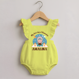 My First Day of Ramadan girl version Personalised Kids Romper Frock - PASTEL YELLOW - 0 - 3 Months Old (Chest 19")