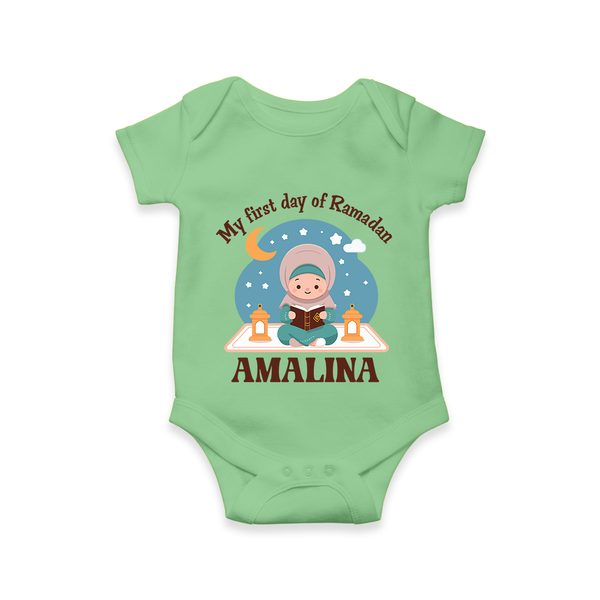 My First Day of Ramadan girl version Personalised Kids Romper - GREEN - New Born (Chest 14")