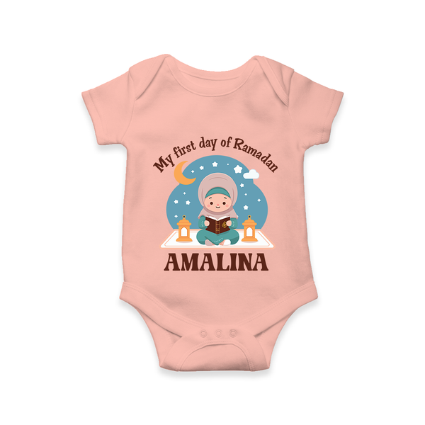 My First Day of Ramadan girl version Personalised Kids Romper - PEACH - New Born (Chest 14")