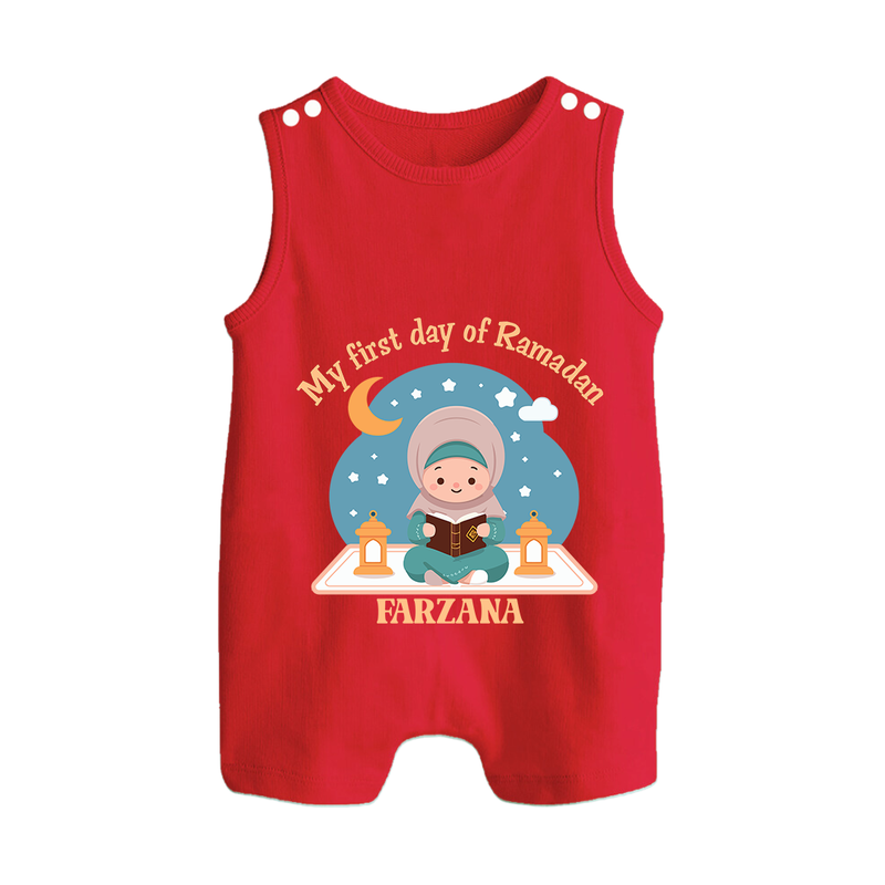 My First Day Of Ramadan - Ramadan Themed Customized Romper Suit For Babies - RED - 0 - 5 Months Old (Chest 18")