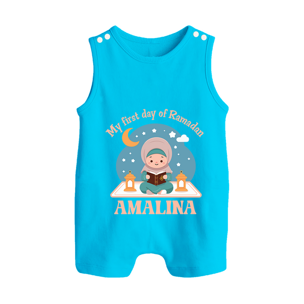 My First Day of Ramadan girl version Personalised Kids Romper Suit - SKY BLUE - 0 - 5 Months Old (Chest 18")