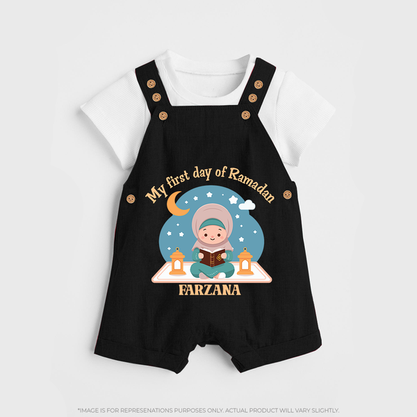 My First Day Of Ramadan - Ramadan Themed Customized Dungaree Set For Kids - BLACK - 0 - 5 Months Old (Chest 18")