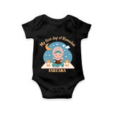 My First Day Of Ramadan - Ramadan Themed Customized Romper For Babies - BLACK - 0 - 3 Months Old (Chest 16")