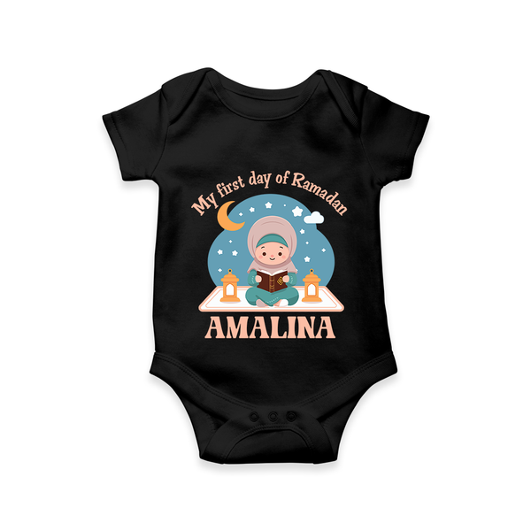My First Day of Ramadan girl version Personalised Kids Romper - BLACK - New Born (Chest 14")