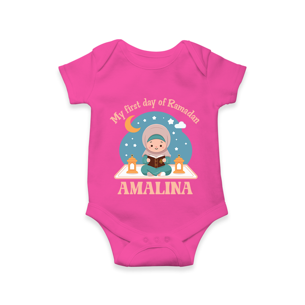 My First Day of Ramadan girl version Personalised Kids Romper - HOT PINK - New Born (Chest 14")
