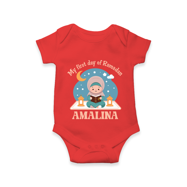 My First Day of Ramadan girl version Personalised Kids Romper - RED - New Born (Chest 14")