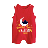 Ramadan Kareem - Ramadan Themed Customized Romper Suit For Babies With Name - RED - 0 - 5 Months Old (Chest 18")