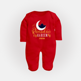 Ramadan Kareem - Ramadan Themed Customized Sleep Suit For Babies With Name - RED - New Born (Chest 7.5")