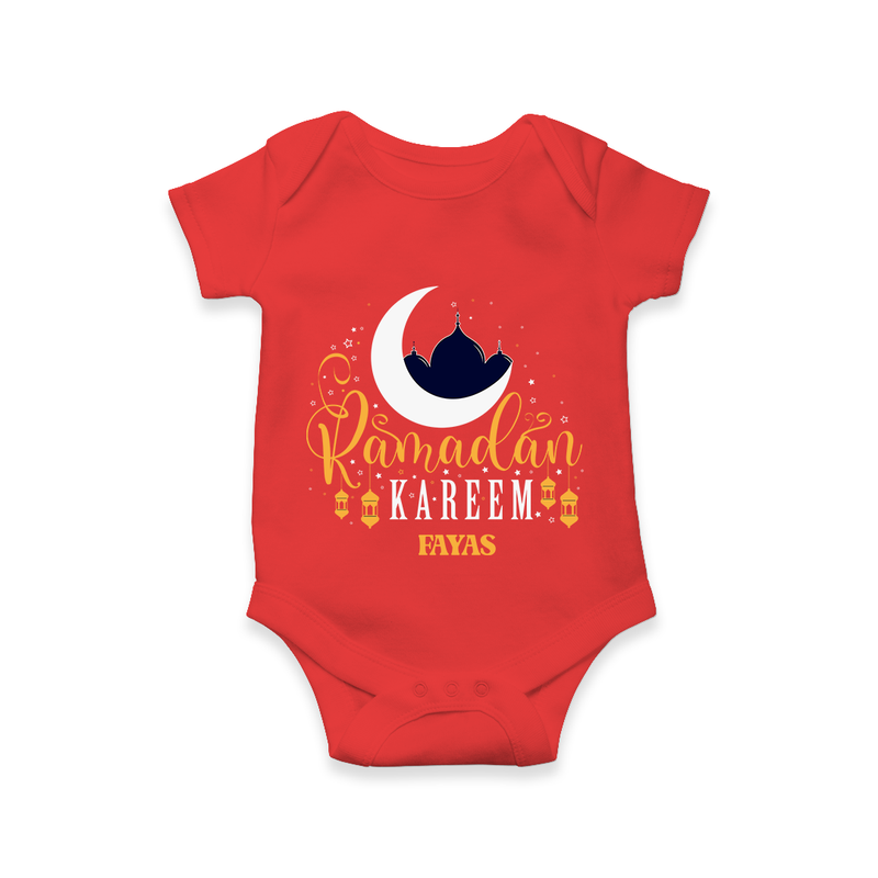 Ramadan Kareem - Ramadan Themed Customized Romper For Babies With Name - RED - 0 - 3 Months Old (Chest 16")