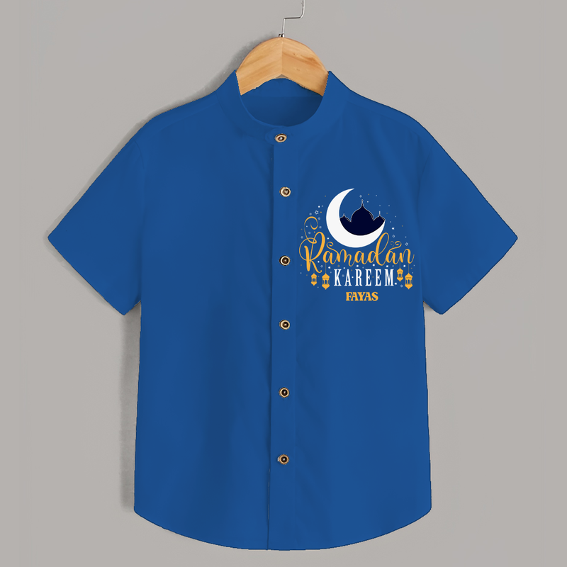 Ramadan Kareem - Ramadan Themed Customized Shirt For Kids With Name - COBALT BLUE - 0 - 6 Months Old (Chest 23")