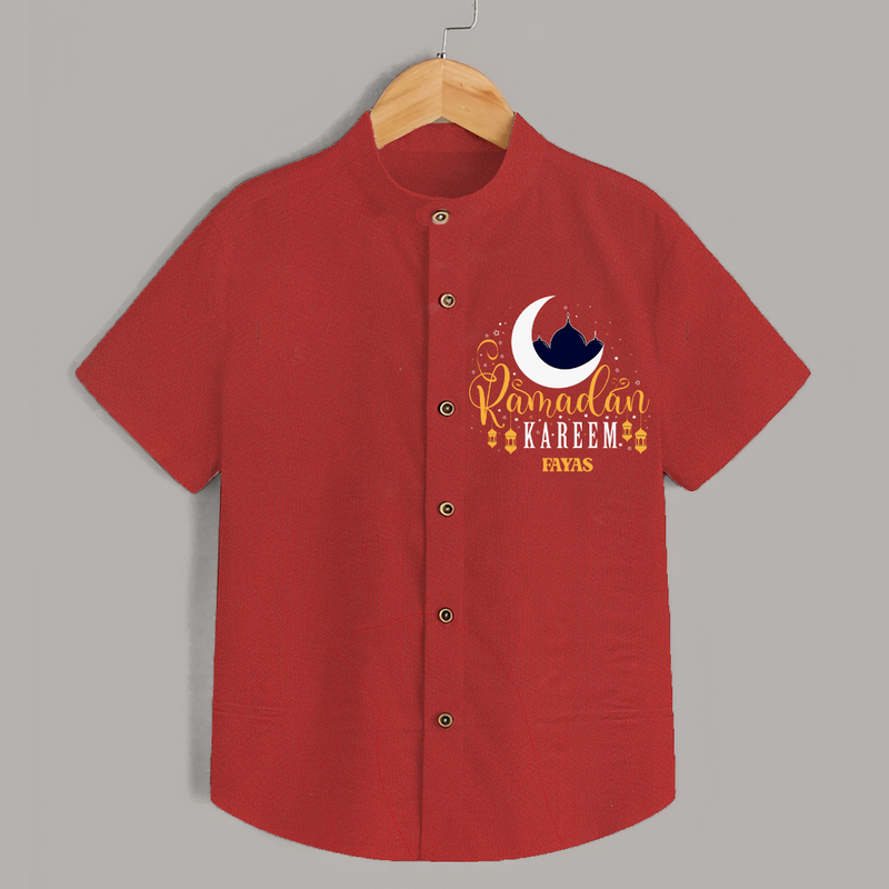 Ramadan Kareem - Ramadan Themed Customized Shirt For Kids With Name - RED - 0 - 6 Months Old (Chest 23")