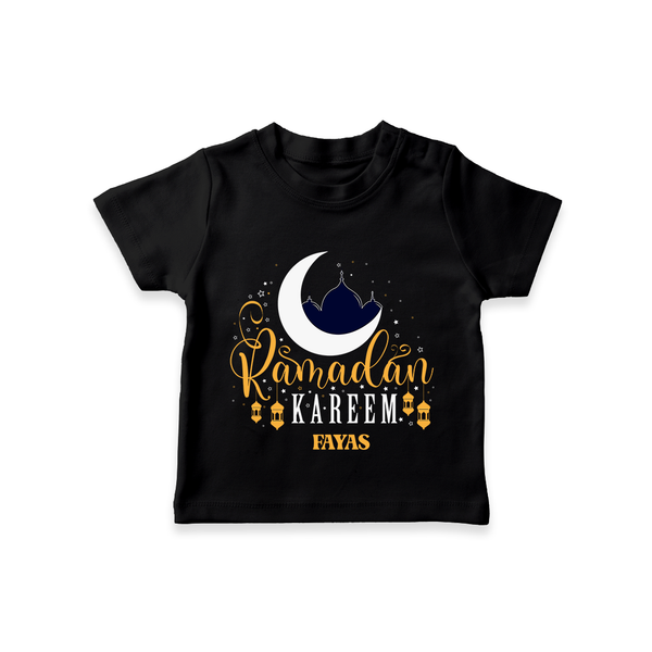 Ramadan Kareem - Ramadan Themed Customized T-Shirt For Kids With Name - BLACK - 0-5 Months Old (Chest 17")