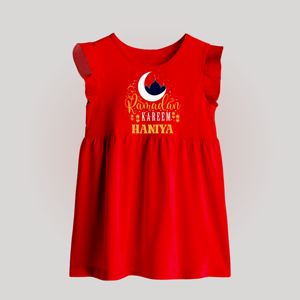 Ramadan Kareem Personalised Kids Baby Frock - RED - 0 - 3 Months Old (Chest 17")