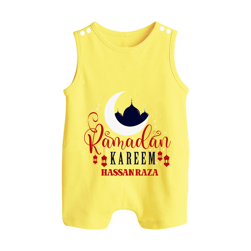 Ramadan Kareem - Ramadan Themed Customized Romper Suit For Babies With Name - PASTEL YELLOW - 0 - 5 Months Old (Chest 18")