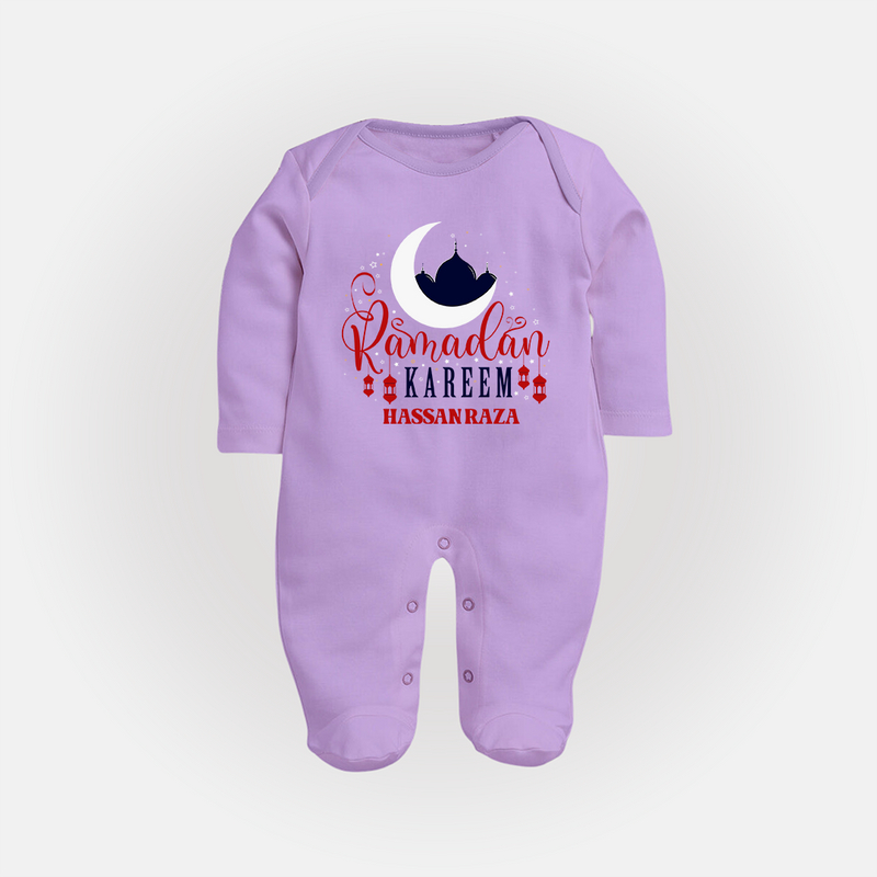 Ramadan Kareem - Ramadan Themed Customized Sleep Suit For Babies With Name - LILAC - New Born (Chest 7.5")