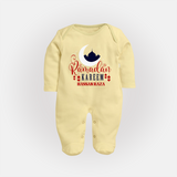 Ramadan Kareem - Ramadan Themed Customized Sleep Suit For Babies With Name - PASTEL YELLOW - New Born (Chest 7.5")