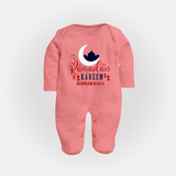 Ramadan Kareem - Ramadan Themed Customized Sleep Suit For Babies With Name - PEACH - New Born (Chest 7.5")