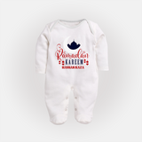 Ramadan Kareem - Ramadan Themed Customized Sleep Suit For Babies With Name - WHITE - New Born (Chest 7.5")