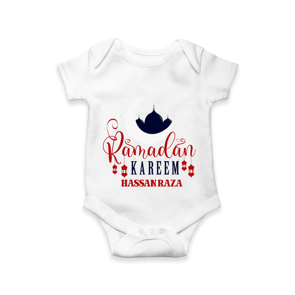 Ramadan Kareem - Ramadan Themed Customized Romper For Babies With Name - WHITE - 0 - 3 Months Old (Chest 16")