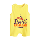 Best Day Of Ramadan - Ramadan Themed Customized Romper Suit For Babies With Name - PASTEL YELLOW - 0 - 5 Months Old (Chest 18")