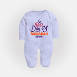 Best Day Of Ramadan - Ramadan Themed Customized Sleep Suit For Babies With Name - BABY BLUE - New Born (Chest 7.5")