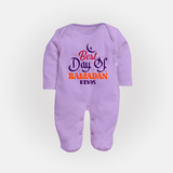 Best Day Of Ramadan - Ramadan Themed Customized Sleep Suit For Babies With Name - LILAC - New Born (Chest 7.5")