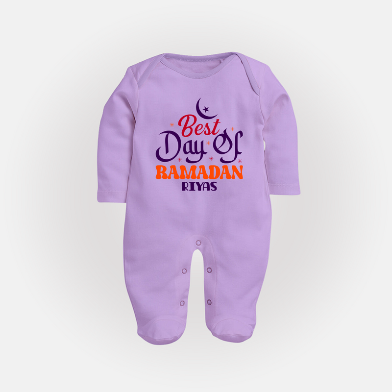 Best Day Of Ramadan - Ramadan Themed Customized Sleep Suit For Babies With Name - LILAC - New Born (Chest 7.5")