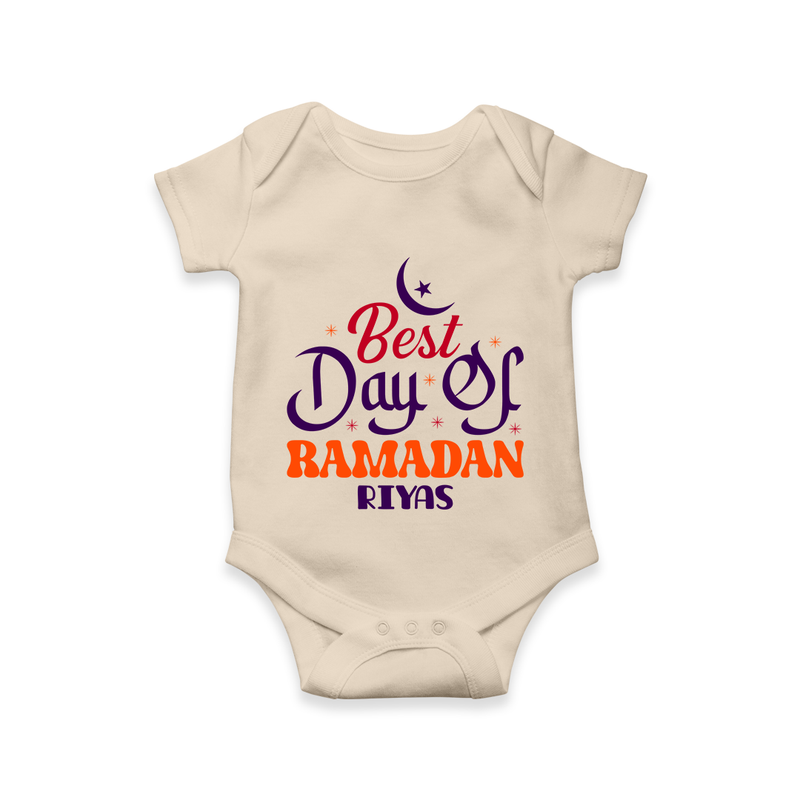 Best Day Of Ramadan - Ramadan Themed Customized Romper For Babies With Name - IVORY - 0 - 3 Months Old (Chest 16")