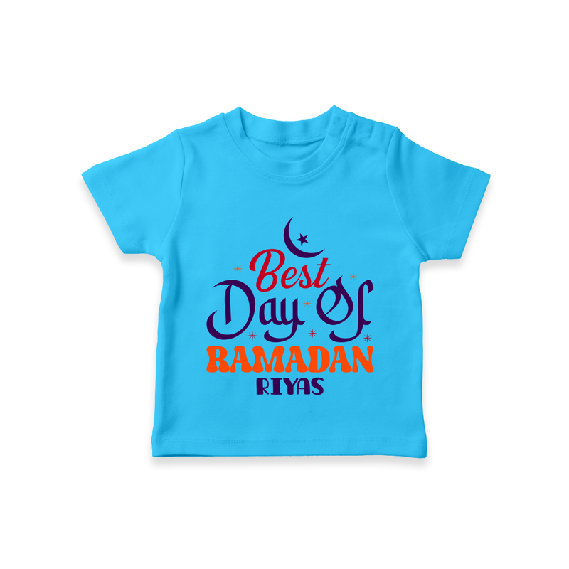 Best Day Of Ramadan - Ramadan Themed Customized T-Shirt For Kids With Name - SKY BLUE - 0-5 Months Old (Chest 17")