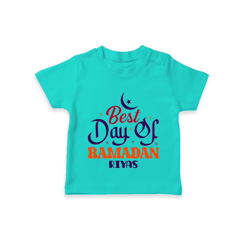 Best Day Of Ramadan - Ramadan Themed Customized T-Shirt For Kids With Name - TEAL - 0-5 Months Old (Chest 17")