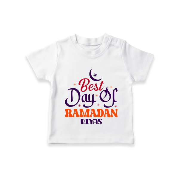 Best Day Of Ramadan - Ramadan Themed Customized T-Shirt For Kids With Name - WHITE - 0-5 Months Old (Chest 17")