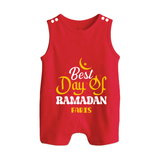 Best Day Of Ramadan - Ramadan Themed Customized Romper Suit For Babies With Name - RED - 0 - 5 Months Old (Chest 18")