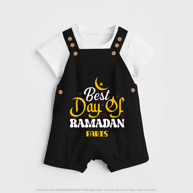 Best Day Of Ramadan - Ramadan Themed Customized Dungaree Set For Kids With Name - BLACK - 0 - 5 Months Old (Chest 18")