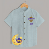 Ramadan Kareem Crescent Moon Personalised Kids Shirt - ARCTIC BLUE - 0 - 6 Months Old (Chest 23")