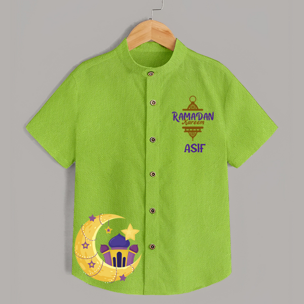 Ramadan Kareem Crescent Moon Personalised Kids Shirt - LIME GREEN - 0 - 6 Months Old (Chest 23")