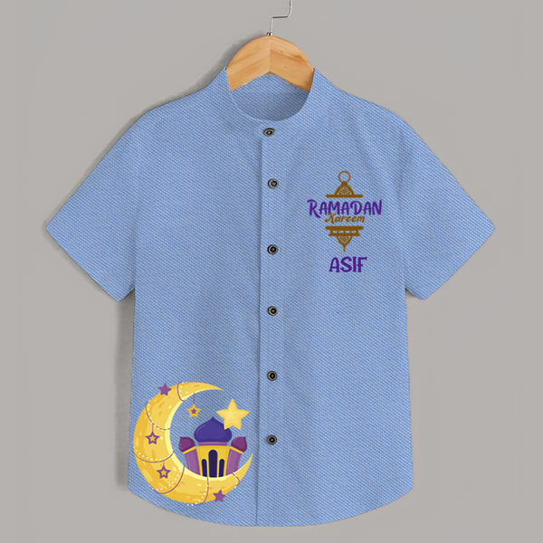 Ramadan Kareem Crescent Moon Personalised Kids Shirt - SKY BLUE - 0 - 6 Months Old (Chest 23")