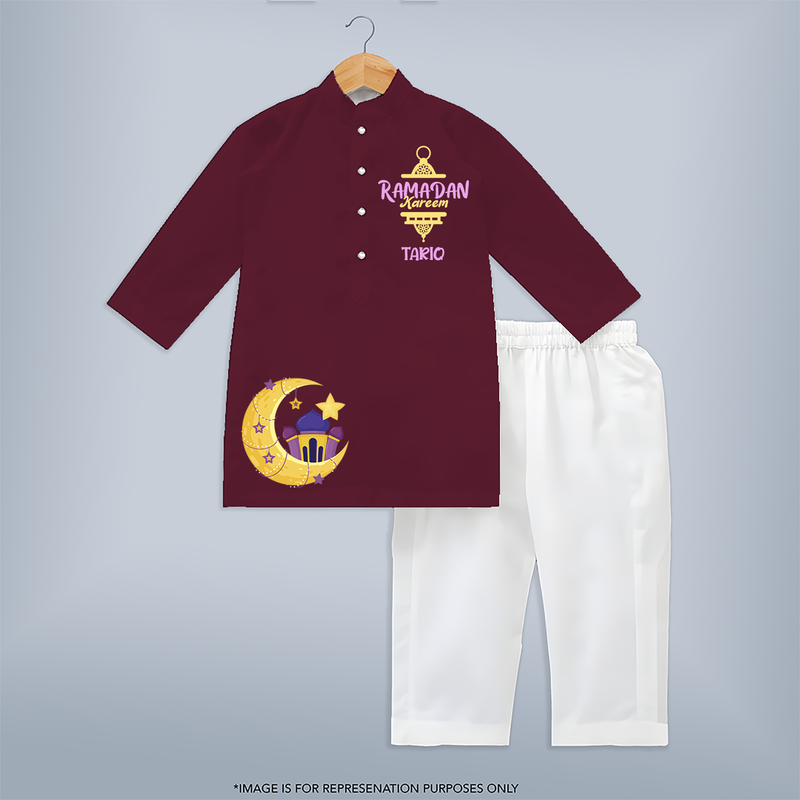 Embrace The Spirit Of Ramadan With Our Customized Kurta Set With Kids Name - MAROON - 3 - 6 Months Old (Chest 24", Kurta Length 14'', Waist 19", Pant Length 14")