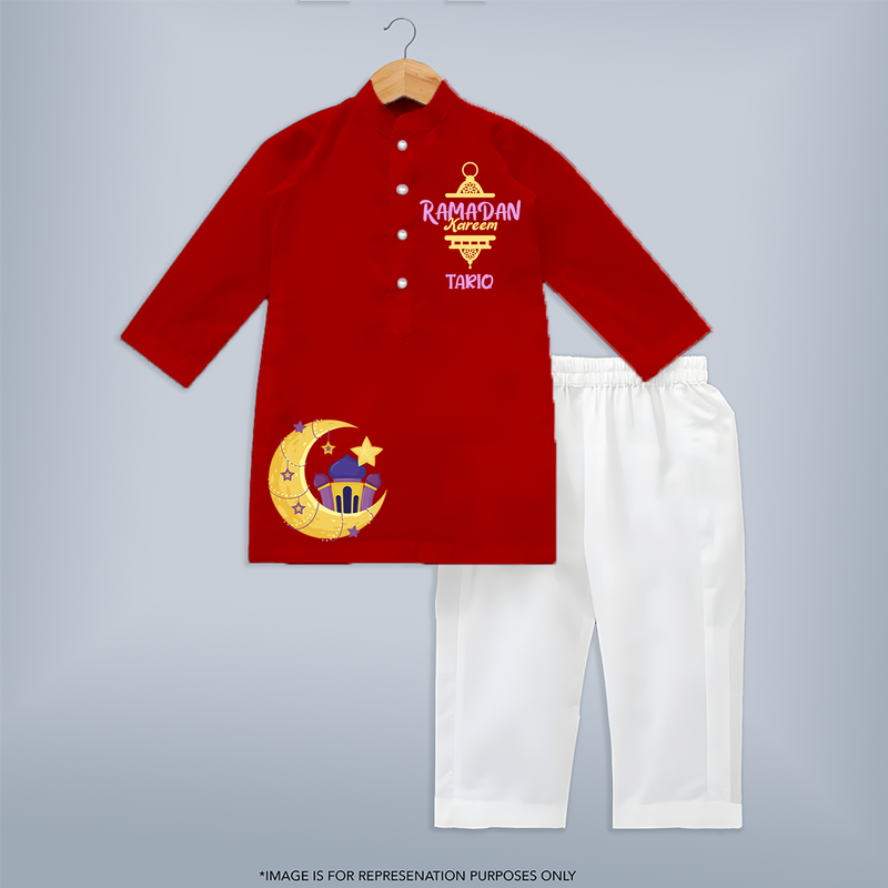 Embrace The Spirit Of Ramadan With Our Customized Kurta Set With Kids Name - RED - 3 - 6 Months Old (Chest 24", Kurta Length 14'', Waist 19", Pant Length 14")