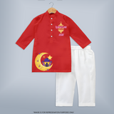 Ramadan Kareem Crescent Moon Personalised Kids Kurta - RED - 3 - 6 Months Old (Chest 24", Kurta Length 14'', Waist 19", Pant Length 14")