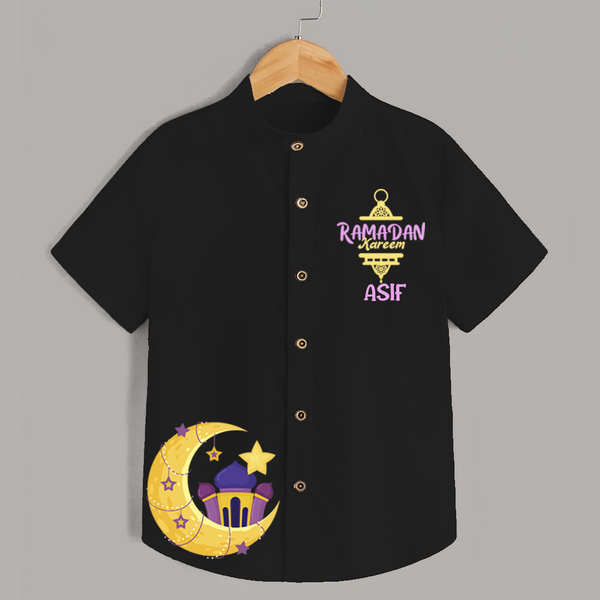 Ramadan Kareem Crescent Moon Personalised Kids Shirt - BLACK - 0 - 6 Months Old (Chest 23")