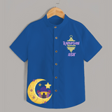 Ramadan Kareem Crescent Moon Personalised Kids Shirt - COBALT BLUE - 0 - 6 Months Old (Chest 23")