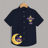 Ramadan Kareem Crescent Moon Personalised Kids Shirt - NAVY BLUE - 0 - 6 Months Old (Chest 23")