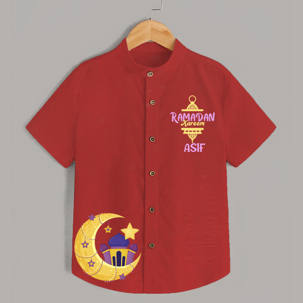 Ramadan Kareem Crescent Moon Personalised Kids Shirt - RED - 0 - 6 Months Old (Chest 23")
