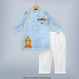 Celebrate The Blessings Of Ramadan In Style With A Customized Kurta Set With Kids Name - SKY BLUE - 3 - 6 Months Old (Chest 24", Kurta Length 14'', Waist 19", Pant Length 14")